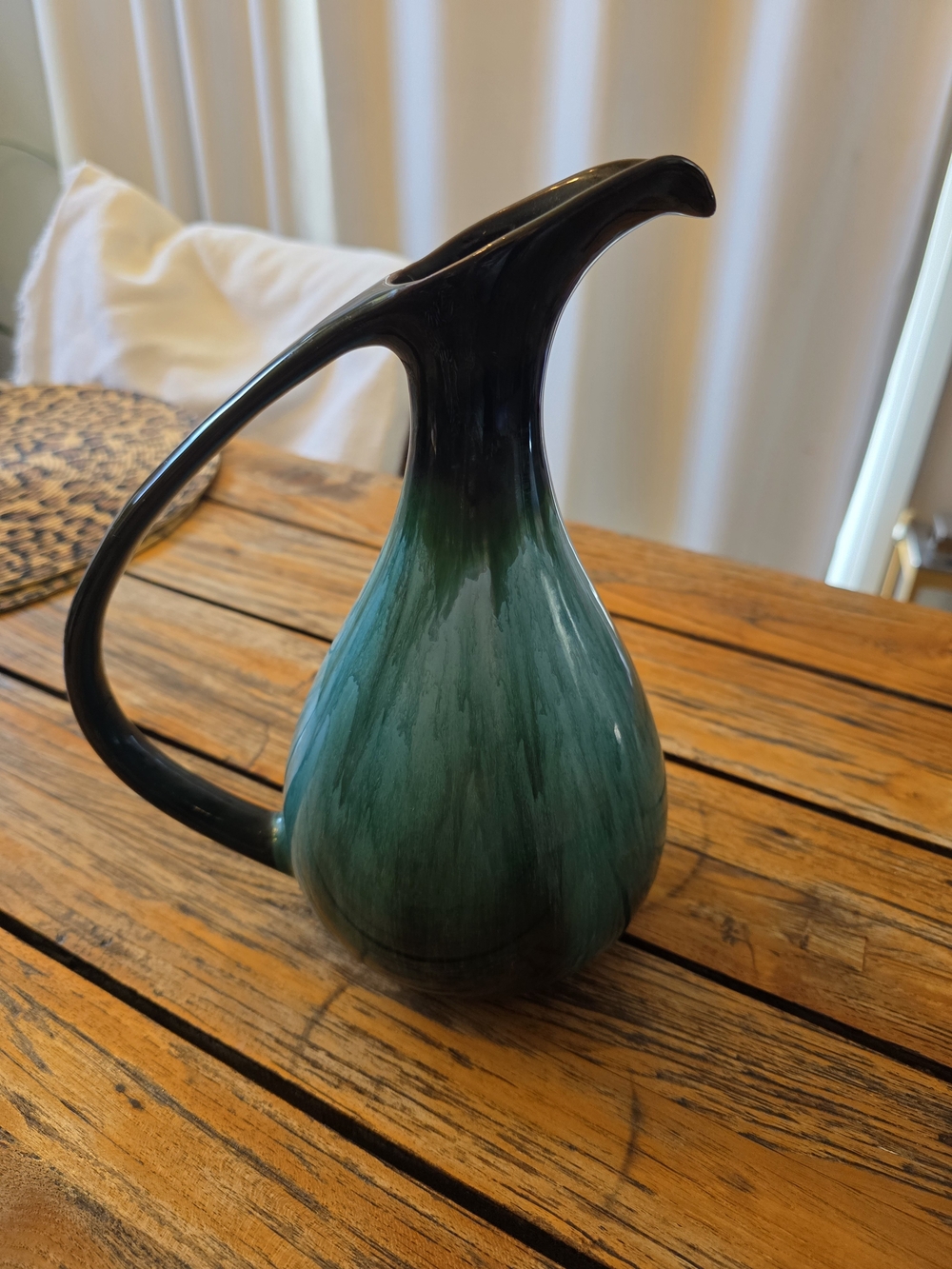 Ceramic Teardrop Pitcher in Green and Black